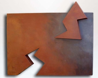 Breakout,  oversized geometric abstract on 20 cornered shaped, sculptured canvas geometric rust, brow wall art, Frank Stella inspired