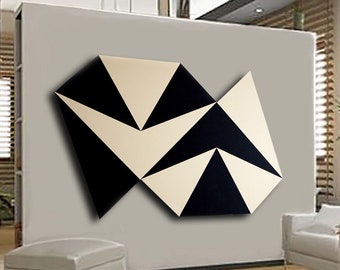 Way Station, an Original, Geometric Painting, Shaped, Sculpted Canvas, 60x48 Wall Art, With 10 Sides, Frank Stella inspired