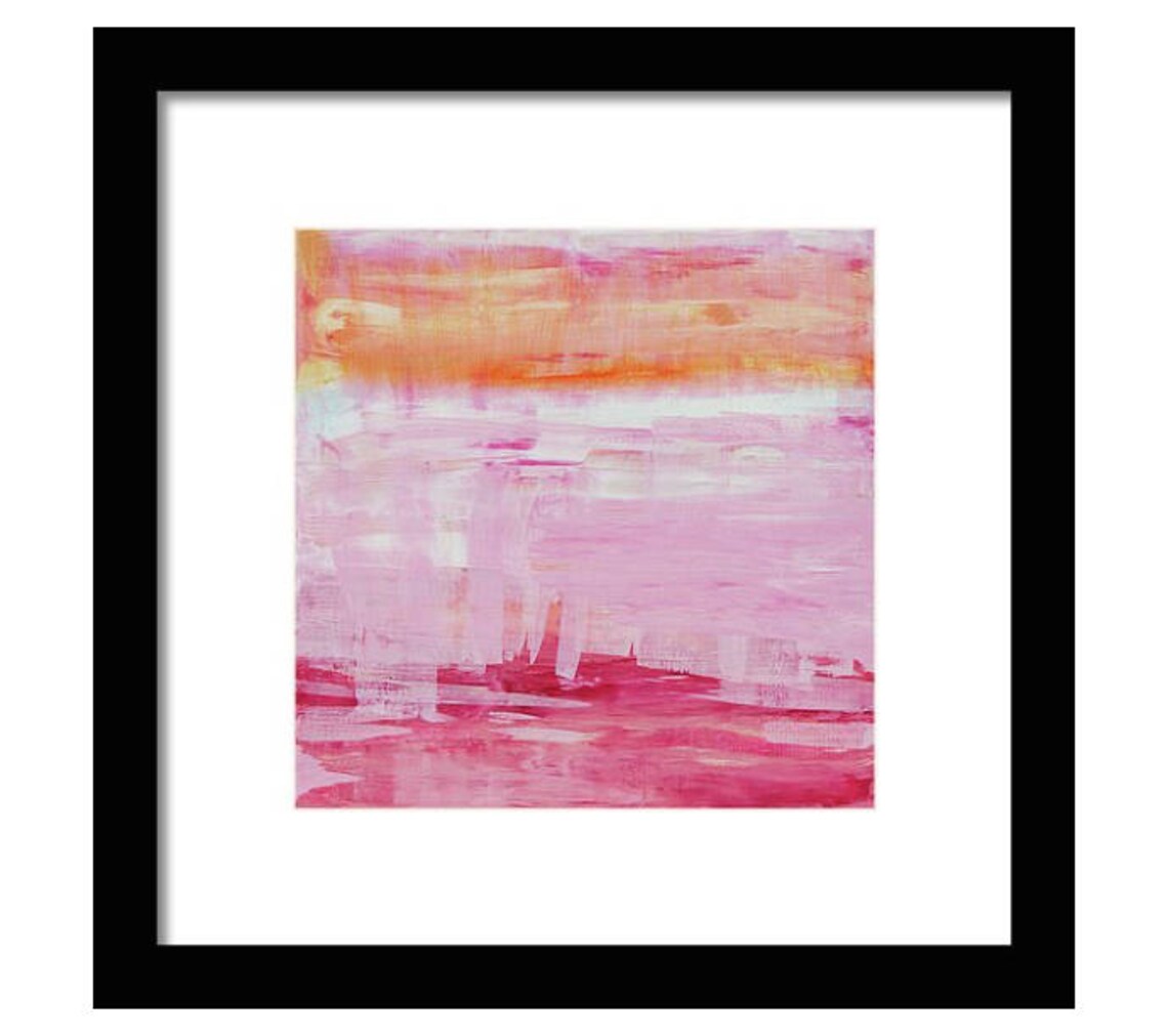Large Art, Giclee Print, Pink Sky and Marmalade Rain Abstract Modern