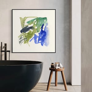 Chicory, Giclee Print on paper or ready to hang canvas in green, blue, indigo, of an original watercolor painting by Victoria Kloch