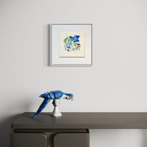 High Tide, original watercolor abstract painting on natural white watercolor paper in green, blue and black by Victoria Kloch