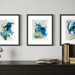 Swimming with Dolphins, original oil abstract set of three paintings. This is a beautiful display of modern expression art of Victoria Kloch