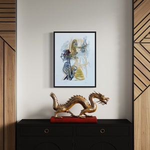 Cupids Lure, Hand painted soft pastel painting on paper with deckled edges, in black, red, yellow ochre, gray, green wall art 22 x 30
