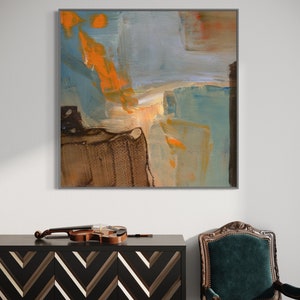 Fish Blow, Giclee print of modern expressionism in orange, blue, brown, and crème reproduction of an original painting by Victoria Kloch
