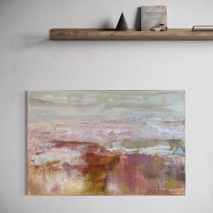 Echoes of Light, maximalist painterly abstract landscape, burnt sienna, yellow ochre, purple and white, original painting by Victoria Kloch
