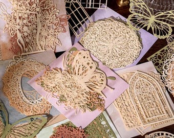 Troqueles de papel con encaje, efímeros calados para diarios creativos, álbumes de recortes y collages, 10 piezas
