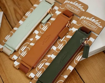 Portalápices de cuero sintético para cuadernos, estuche elástico con cremallera para agendas, diarios, 1-3 bolígrafos.