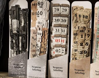 Vintage Number Sticker Strips, Ticket Labels for Junk Journals, Scrapbooking and Collage, 20 Sheets