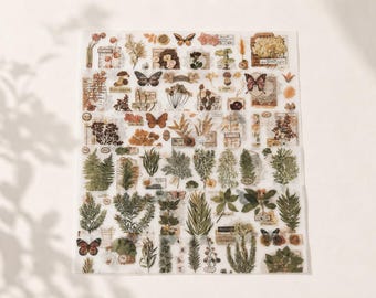 Vintage botanische washi-tapestickers, herbariumstrips voor dagboek, junkjournal, plakboek en collagebenodigdheden