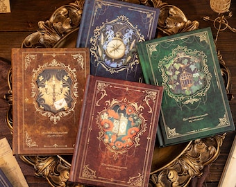 Cuaderno vintage tamaño A6, páginas impresas para diario creativo, collage y scrapbooking, 192 páginas.