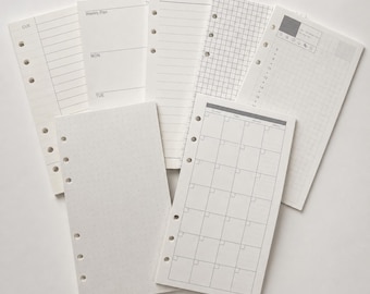 Recambios para agenda personal de 6 anillas, papel de 100 g/m², con cuadrícula rayada y puntos, para semanas, meses y días.