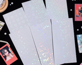 Láminas autoadhesivas de película holográfica PET, superposiciones de pegatinas fotográficas para diarios y álbumes de recortes, 6 láminas