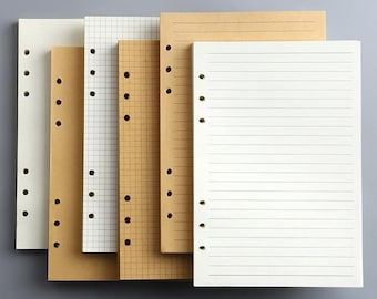 Personal Size 6-Ring Planner Inserts, 100gsm Lined, Grid or Blank Refill Paper, 80 Sheets