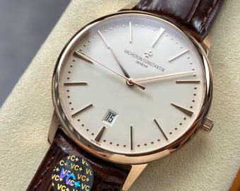 Vacheron Constantin Patrimony self-winding watch with a 40mm yellow Gold Case and dark brown alligators