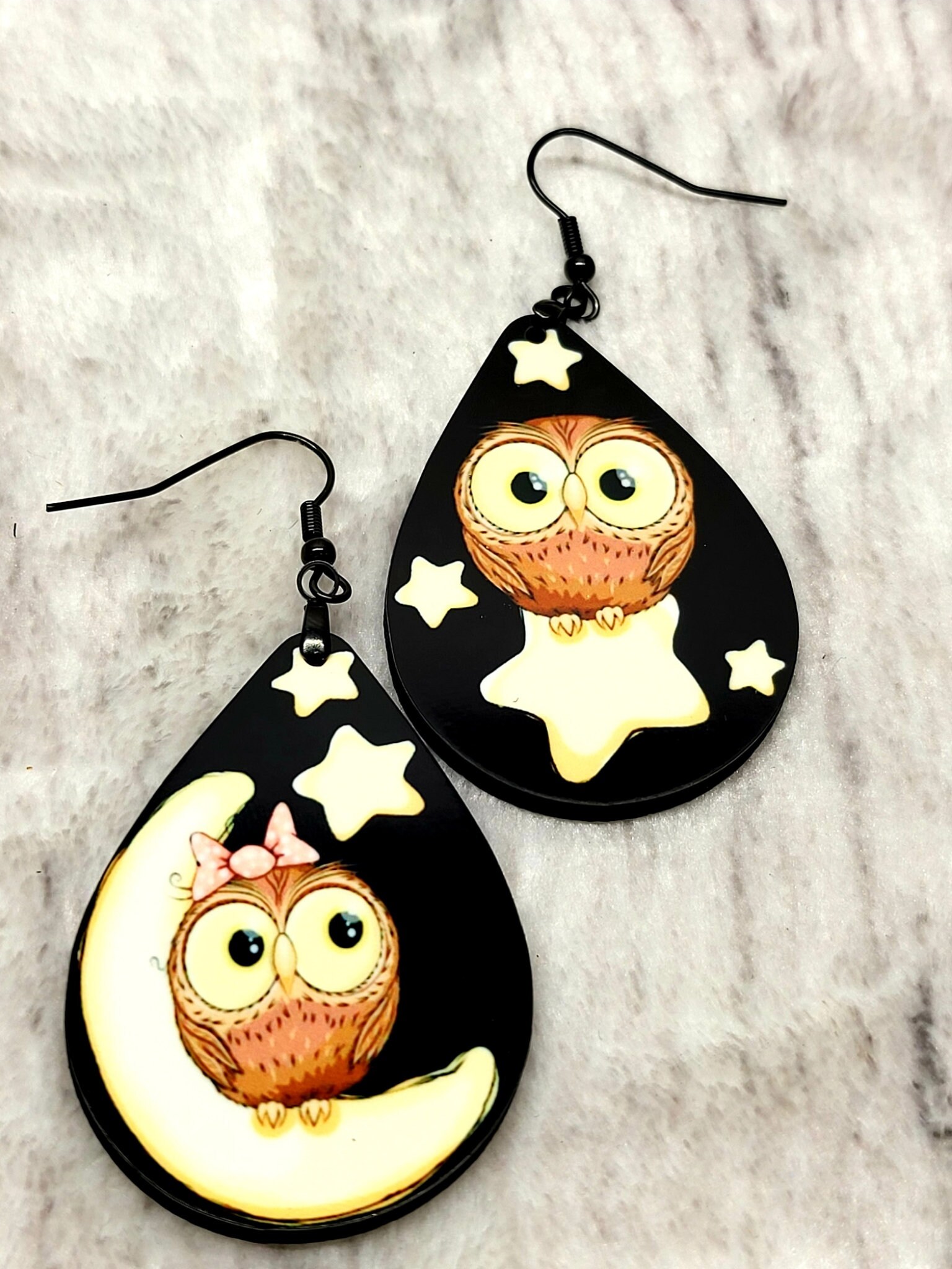 Night owl earrings, night owl jewelry, owl lover gifts, cute owl jewelry, moon and stars earrings wi