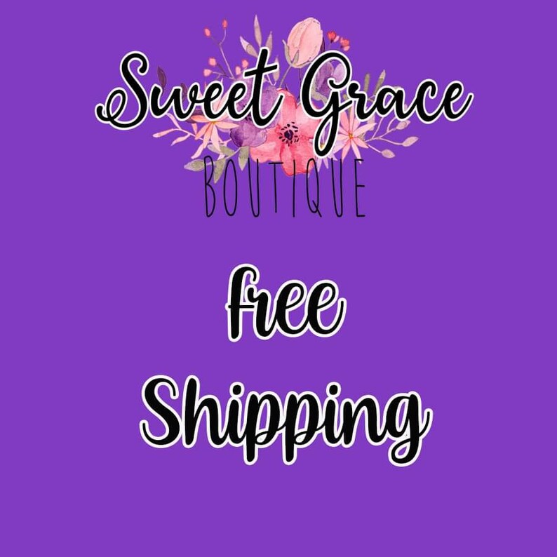May include: Purple background with a floral design and the text "Sweet Grace Boutique" in black cursive font. Below the floral design is the text "free shipping" in black cursive font.