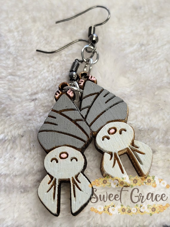 Lytham Craft Co. Small Silver Bat Dangle Earrings – Gothic Halloween Cute Hook Earrings