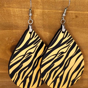 Tiger print earrings, Tiger stripe earrings, animal print earrings, animal print jewelry, animal lover gift, tiger lover gift, tiger earring