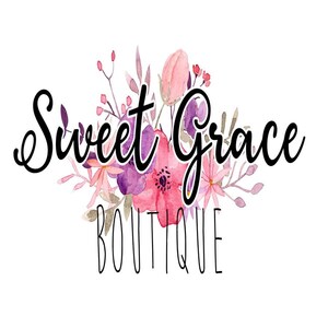 May include: A logo for a boutique called "Sweet Grace Boutique". The logo features a floral design with pink, purple, and white flowers.