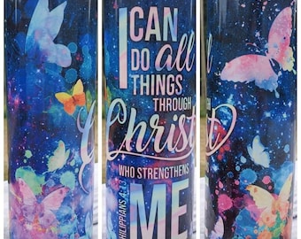 christian butterfly 20oz tumbler, cute butterfly cup, i can do all things cup, Philippians 4:13 gift, cute christian butterfly tumbler