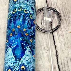 Peacock Tumbler, Peacock Cup, Peacock Drinkware, peacock gifts, birthday gifts, gifts for Mom, animal lover gifts, bird lover gifts, peacock