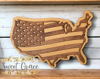 United States Sign, Wood Framed Sign, American Flag Art, Patriotic Farmhouse Summer Decor, Fourth of July
