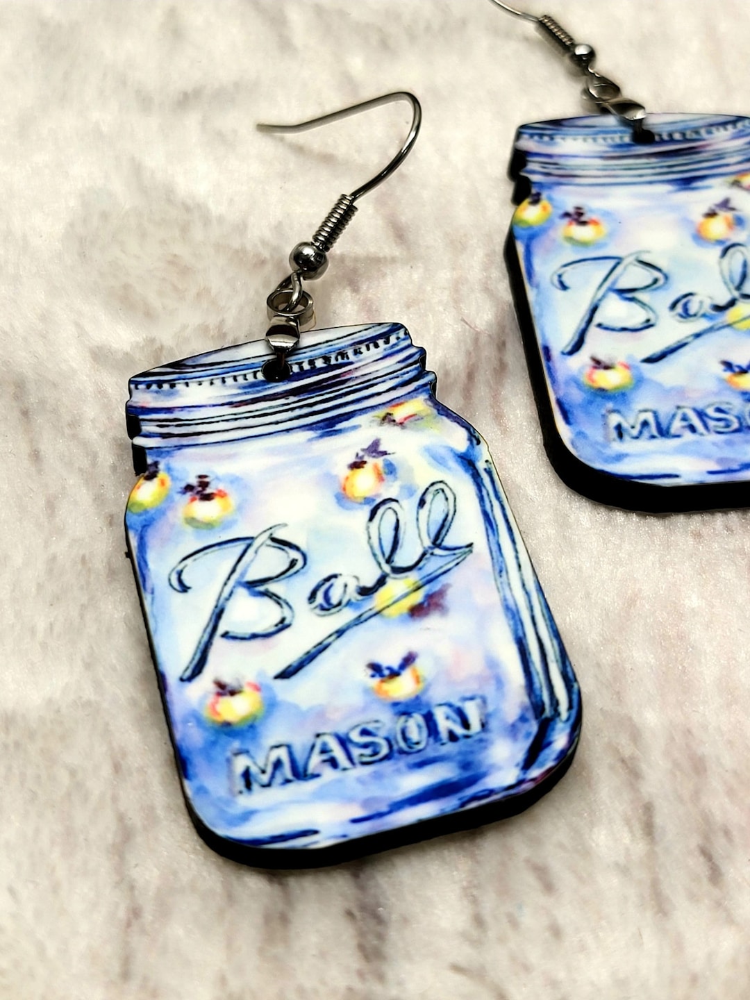 Mason Jar Earrings, Mason Jar Lightning Bug Earrings, Mason Jar