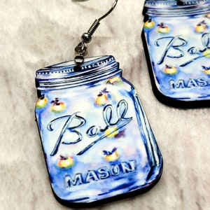 Mason Jar Earrings, Mason jar lightning bug earrings, mason jar fireflies earrings, Mason jar jewelry, cute mason jar gifts, southern gifts