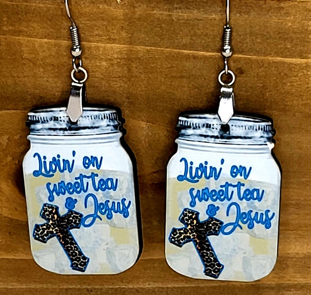 Mason Jar Earrings, livin on Sweet Tea and Jesus, Mason Jar Jewelry