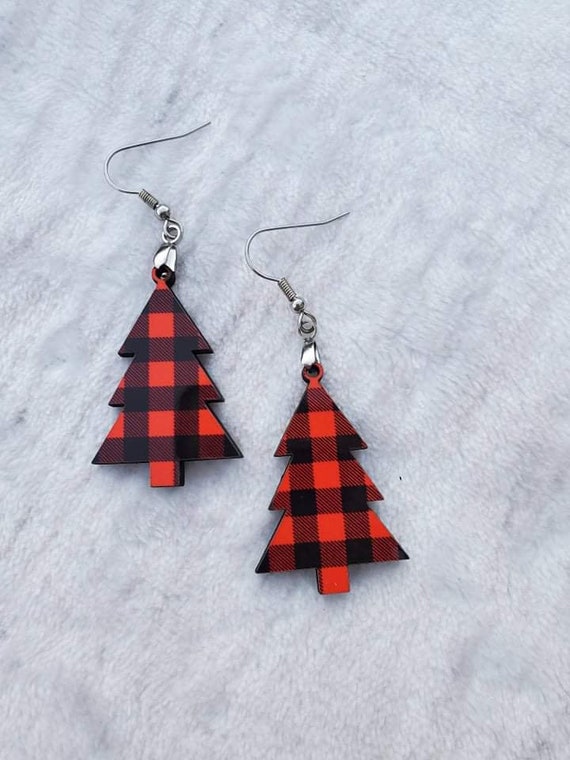 Red buffalo plaid earrings sale