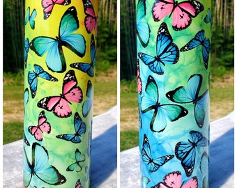 Back to school butterfly tumbler, Tye Dye Tumber, Butterfly Tumbler, Tumbler with Butterflies, Girls Butterfly Gift, Butterfly Collectable