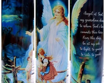 guardian angel tumbler, cute christian angel cup, retro angel cup, kids on bridge cup, christian cups, hoilday christian tumbler