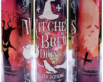 May include: A stainless steel tumbler with a galaxy-themed design featuring a witch's hat, cauldron, and broom. The text "Witches Brew Drink Co. Quality Potions Since 1543" is printed on the tumbler.