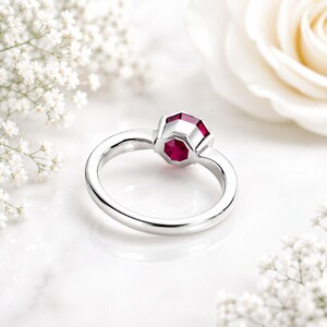 Octagon Ruby Ring - 925 Sterling Silver Minimalist Statement Ring