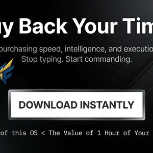 May include: Dark background with the text "Buy Back Your Time." and "Download Instantly" in a white box. The text states you are purchasing speed, intelligence, and execution power. The logo for Forge For Creators is in the bottom right.