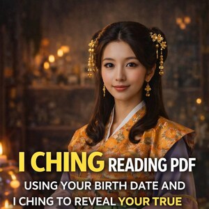 May include: An image featuring a woman in traditional Asian attire. The text overlay reads "I CHING READING PDF" and promises to reveal your true nature, essence, and life purpose using your birth date. The image is personalized for you.