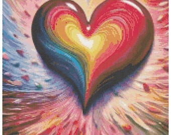 Colorful Heart Counted Cross Stitch Pattern PDF