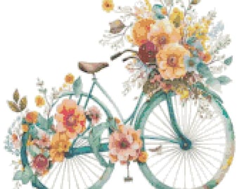 Spring Floral Bicycle Counted Cross Stitch Pattern