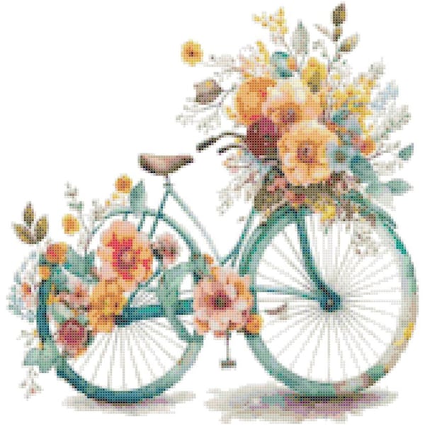 Spring Floral Bicycle Counted Cross Stitch Pattern