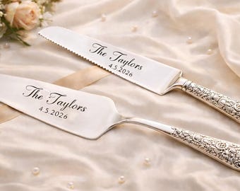 Juego personalizado de cuchillo y pala para pastel de bodas, juego de cortar pastel grabado, regalo de boda personalizado, regalo para despedida de soltera, recuerdo de boda