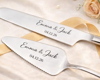 Personalized Wedding Cake Cutting Set, Engraved Cake Knife & Server, Custom Name Wedding Knife, Wedding Gift for Couple, Bridal Shower Gift