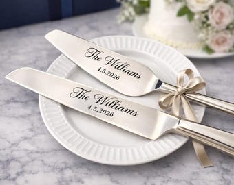 Juego personalizado de cuchillo y pala para pastel de bodas, juego de cortar pastel grabado, regalo de boda personalizado, cuchillo para pastel de Sr. y Sra., regalo para despedida de soltera
