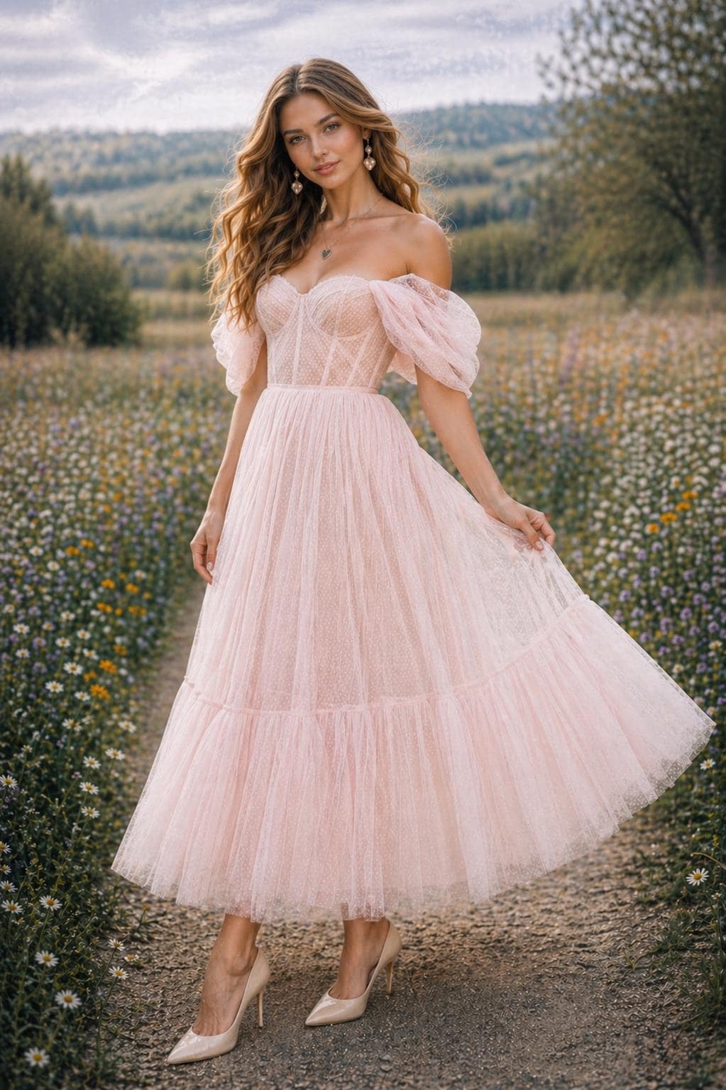 chinese dress ladies Custom Made Pink Boho Wedding Dress – Off-the-Shoulder Beach Gown with –  HER SHOP main image 0