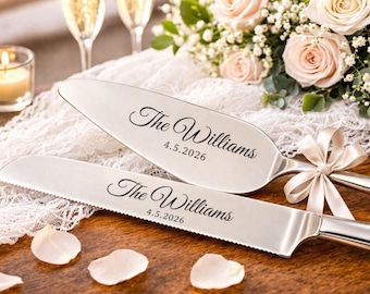 Personalized Wedding Cake Knife Set, Engraved Initials Cake Server Set, Custom Wedding Gift for Bride and Groom, Cake Cutting Set