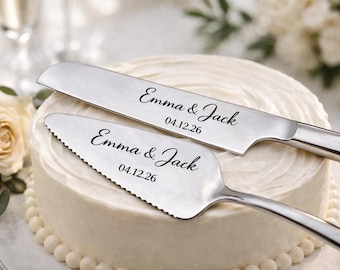Personalized Wedding Cake Knife Set, Engraved Cake Server Set, Custom Cake Cutting Set Wedding Gift, Rustic Boho Wedding Decor