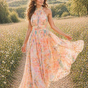 chinese dress ladies Flamingo Pink Pastel Tie dye Maxi Dress For Sale