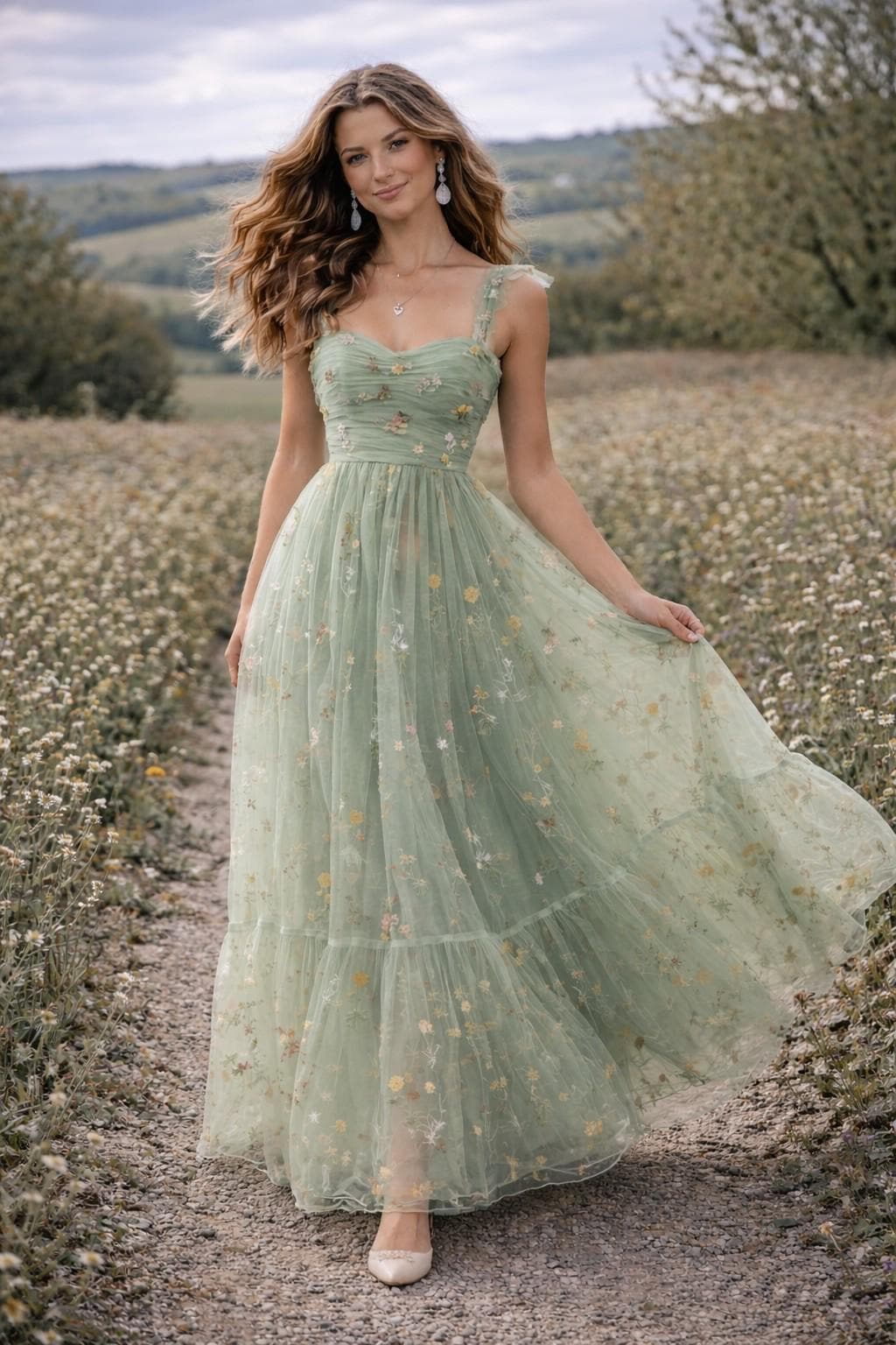green dress with fur trim Green Dress With Fur