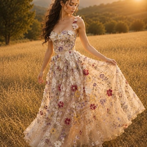 tan floral bridesmaid dress Thyme Dreamy Floral Bridesmaid Dress Chiffon Size 2X