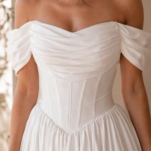 Off Shoulder Wedding Dress, Corset Bridal Gown, Destination Wedding Dress, Beach Wedding Dress, A Line Bridal Dress, Elopement Dress image 4