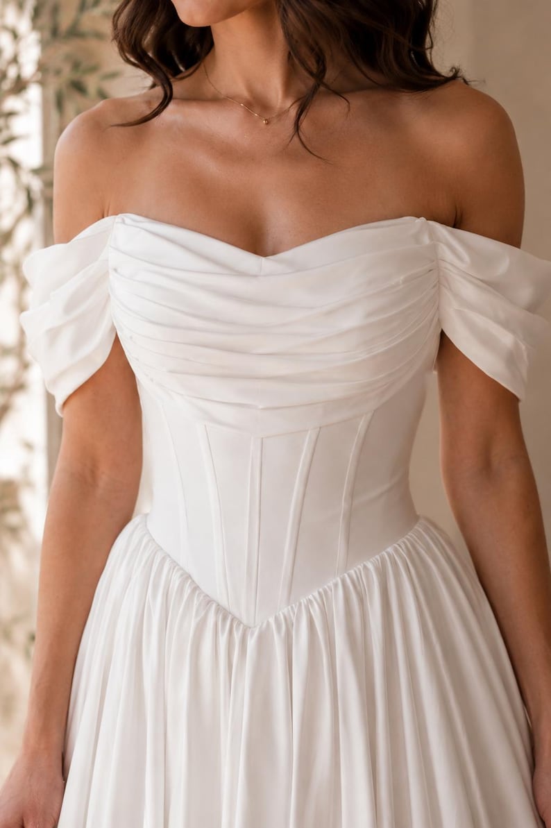 Off Shoulder Wedding Dress, Corset Bridal Gown, Destination Wedding Dress, Beach Wedding Dress, A Line Bridal Dress, Elopement Dress image 4